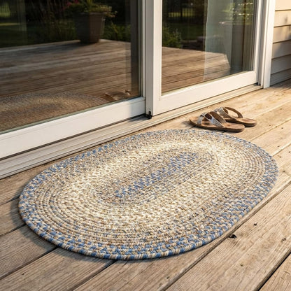Super Area Rugs Blue and Beige Braided Rugs 2X3 Farmhouse Kitchen Rug - Ridgewood Braided Rug for Entryway/Mudroom - Reversible - Woven Indoor/Outdoor Rug - Made in USA - 2' X 3' Oval