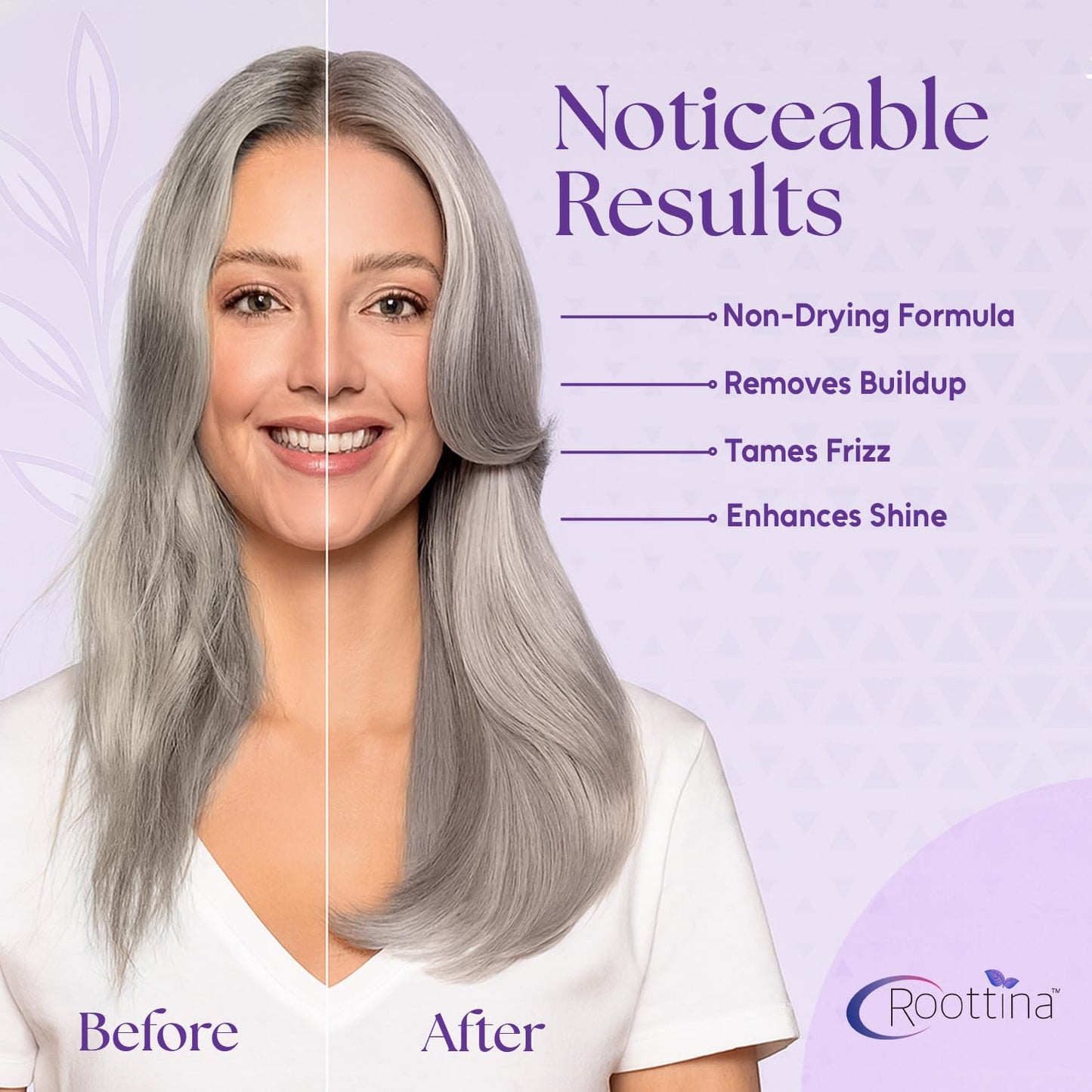 ROOTTINA Purple Shampoo and Conditioner Set for Grey Hair – Silver & White, Balance & Bright, Brass Neutralizing, High Hydration Without Drying Out, Sulfate-Free, Made in USA, 16 fl oz Each