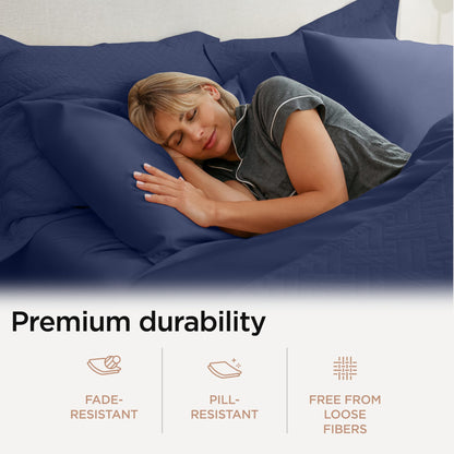 Threadmill Supima Cotton Sheets Queen | 656 Thread Count Queen Sheets for Queen Mattress | 4 Piece Luxury Bed Sheets | Sateen Weave Hotel Quality Sheet with Elasticized Deep Pocket | Folkstone Blue