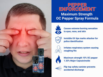 Pepper Enforcement Splatter Stream Pepper Spray, 2 oz. Flip Top - Maximum Strength 10% OC Formula - Emergency Self Defense Personal Protection & Safety (1-Pack Stream Pepper Spray)