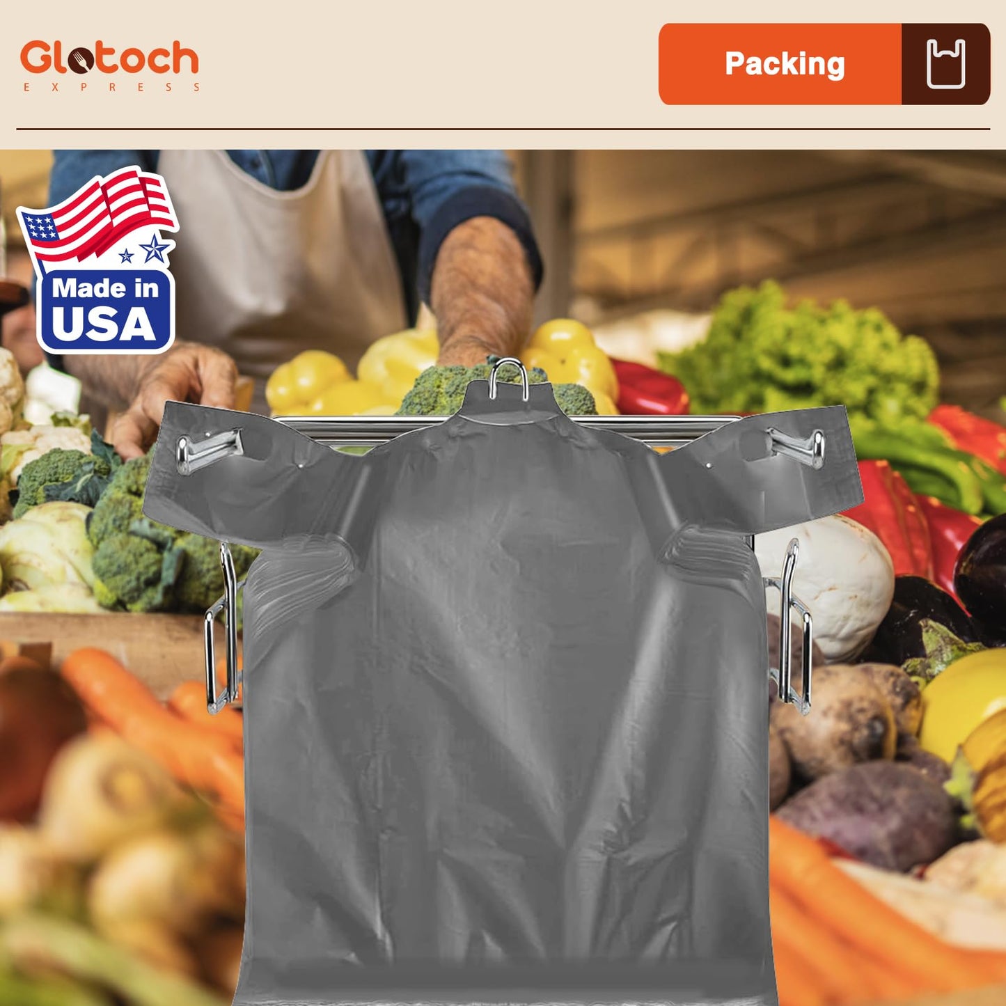 Glotoch 1000 Count Plastic T-shirt Bags Grey, 11.5" x 6.5" x 21" White Grocery Bags with Handles for Restaurant, Retail, Grocery Store, Takeout, Convenience Stores, Shopping Bag in Bulk