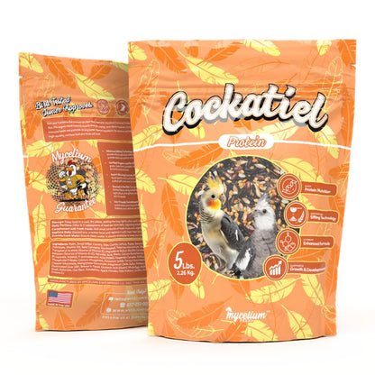 Mycelium Organic Cockatiel Protein Feed (5 LB Bag) | High-Protein, High-Fat Bird Seed for Energy, Growth, & Development | Seed & Superfood Blend for Cockatiels | Non-GMO, Made in USA