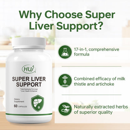 HUJ Super Liver Support -17 in 1 Supplement with Milk Thistle, Artichoke, Turmeric & Dandelion Root - Supports Liver Detoxification & Health - 60 Capsules