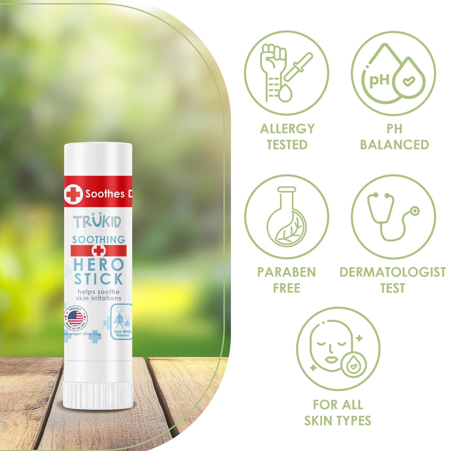 TruKid Hero Stick – Bug Bite Itch Relief for Kids, Toddlers, Baby Travel Essential & Diaper Bag Must-Have, Natural Soothing Boo Boo Stick Anti Itch Balm for Mosquito Bites 0.55oz