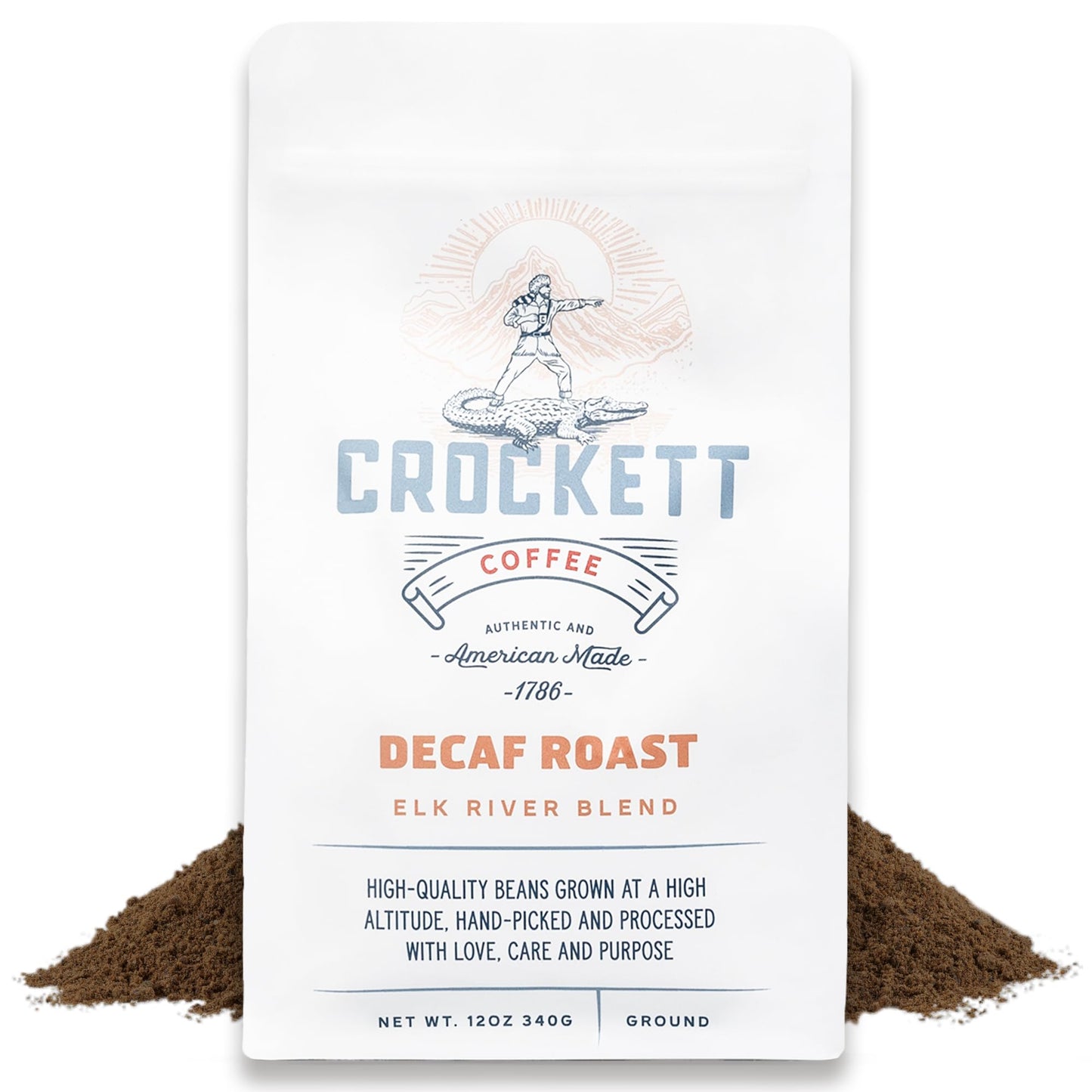 Crockett Decaf Ground Coffee – Bold Decaf Ground Coffee with Rich Flavor, Smooth Body & No Bitterness – Perfect for Classic Coffee Drinks, Caffeine-Free Energy & Guilt-Free Brewing