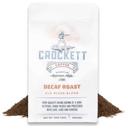 Crockett Decaf Ground Coffee – Bold Decaf Ground Coffee with Rich Flavor, Smooth Body & No Bitterness – Perfect for Classic Coffee Drinks, Caffeine-Free Energy & Guilt-Free Brewing