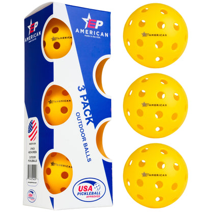 EPAMERICAN Outdoor Pickleballs | 3,6,12 Packs| USAPA Approved | Made in USA with Durable Design | Tournament-Ready, High Performance | 40 Precision Holes for Balanced Flight (Yellow, 3-Pack)