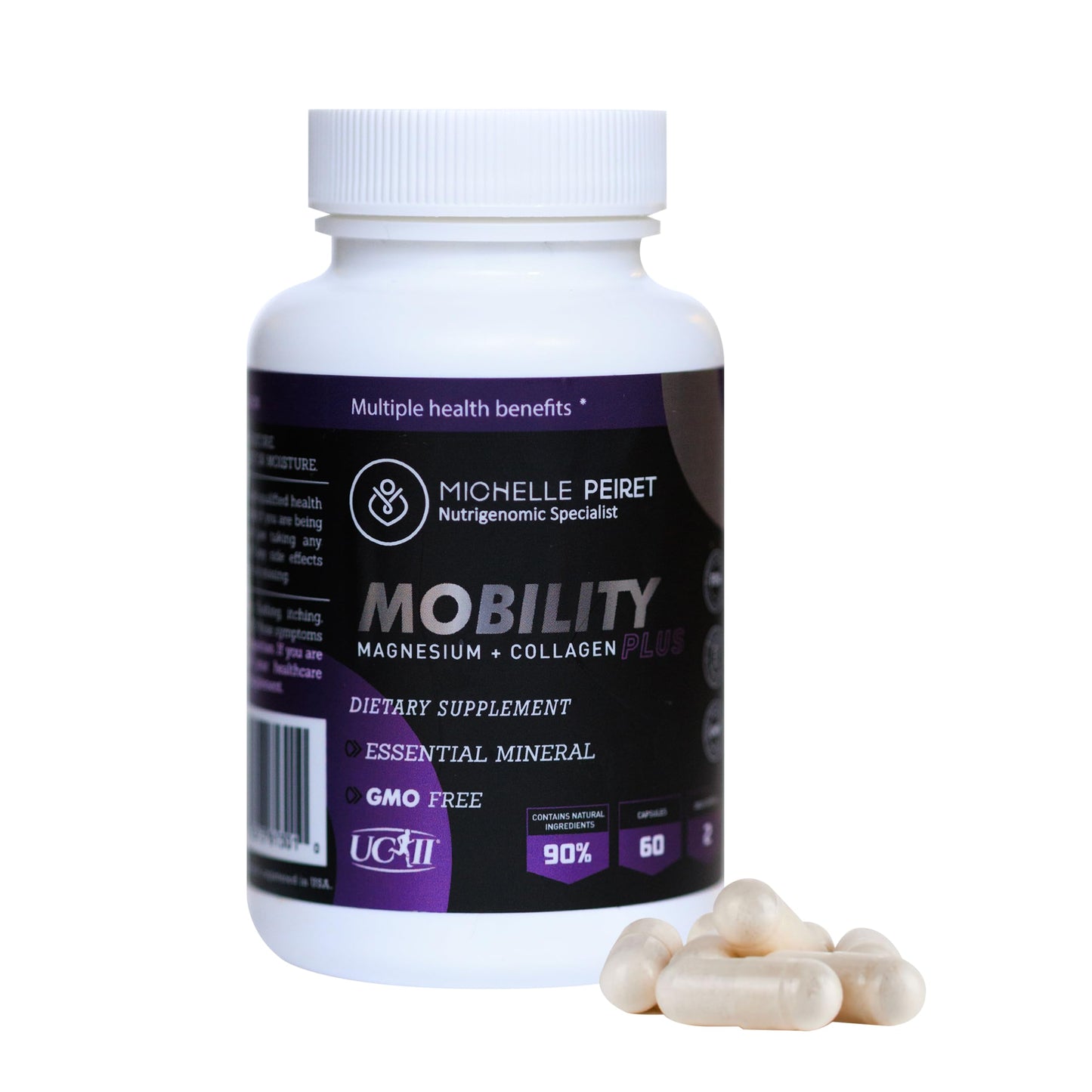 Michelle Peiret Mobility - Magnesium + Collagen Supplement with Hyaluronic Acid & Vitamin C | Supports Bones, Joints & Muscles | Gluten-Free & Non-GMO | 60 Capsules for Men & Women