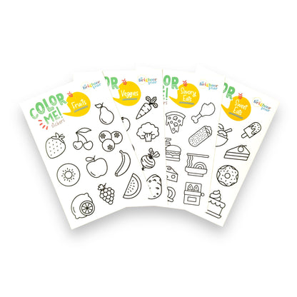 A Brighter Year Color-Your-Own Sticker Bundle, Fun Eats Edition - 4-Pack of 8.5” x 5.5” Sheets of 10 Stickers Each – Each Sticker is 1.5-2” x 2-3” - Notebooks, Planner, Gift Wrap