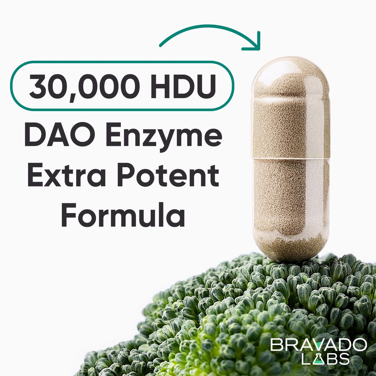 Bravado Labs DAO Supplements Histamine Blocker – Extra Potent 30,000 HDU DAO Enzyme Formula for Histamine Digest & Immune Support – for Food-Related Histamine Intolerance - Daily Use - 120 caps.