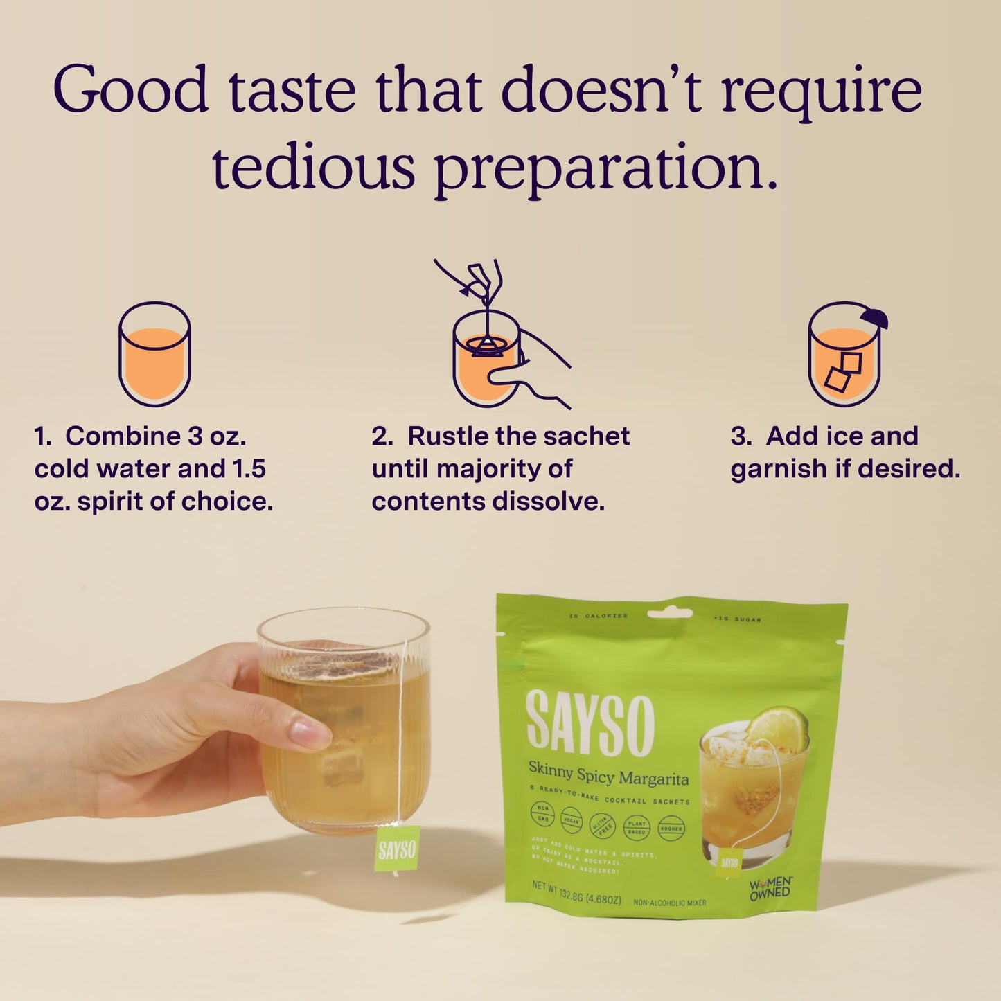 SAYSO Skinny Spicy Margarita Original Cocktail Tea Bag | Cocktail or Mocktail in Under 1 Min, Without Hot Water, <1G Sugar, 20 Calories, Non-GMO, Gluten-free, Kosher & Vegan Mixer, 8 count