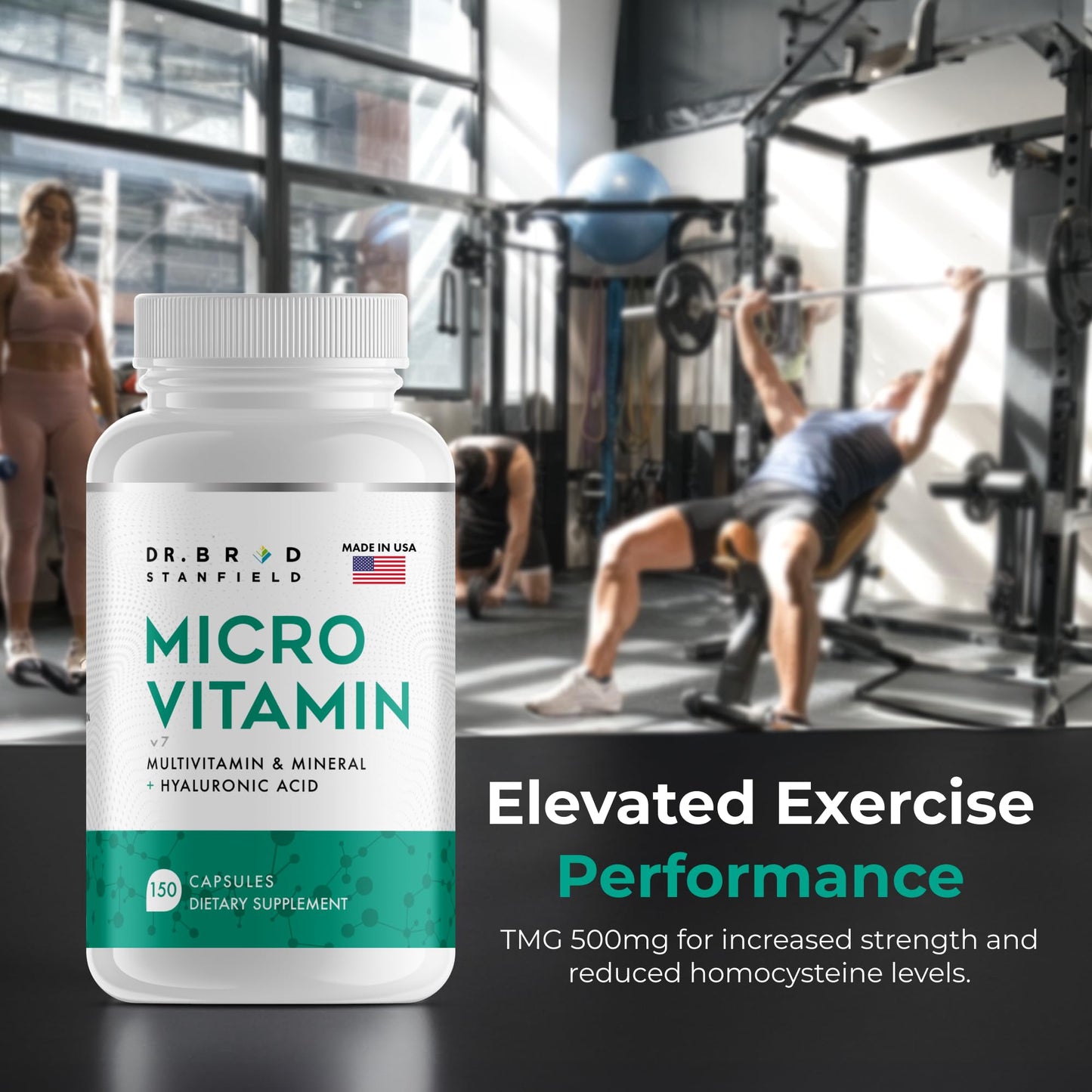 Dr Brad Stanfield Daily Low Dose MultiVitamin & Mineral for Men & Women to Support Cognitive Performance & Memory + Hyaluronic Acid for Skin Health + TMG for Exercise (150 Count)