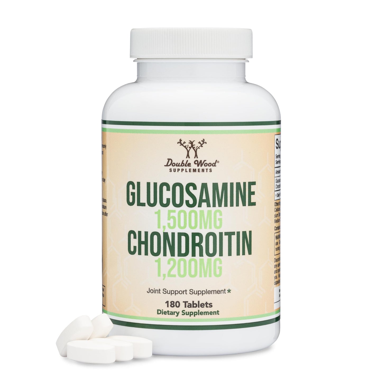 Glucosamine Chondroitin Triple Strength (1,500mg Glucosamine Sulfate, 1,200mg Chondroitin) 180 Tablets, Two Month Supply (Joint Support Supplement) Gluten Free, Non-GMO by Double Wood