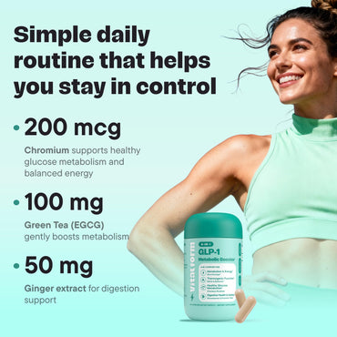 GLP-1 Metabolic Support Supplement – 4-in-1 Formula for Appetite Control, Cravings, Digestion, Energy & Weight Management – With GlucoVantage®, Berberine, Inulin & EGCG – Vegan Capsules