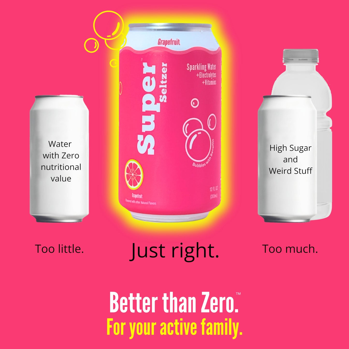 Super Seltzer Sparkling Water with Electrolytes and Vitamins, Grapefruit Naturally Flavored, 12 Fl Oz, Pack of 12 cans
