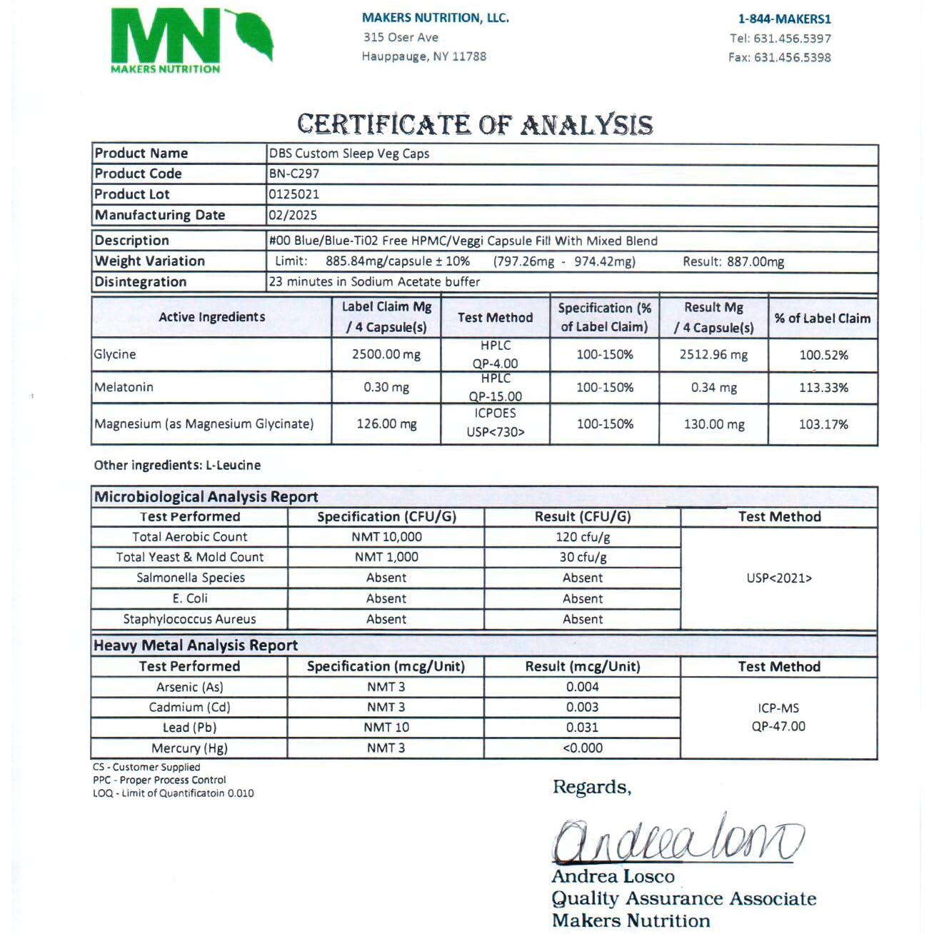 Dr Brad Stanfield Melatonin 300mcg + Magnesium Glycinate 126mg + Glycine 2,500mg for Sleep (120 Count, 30 Servings)