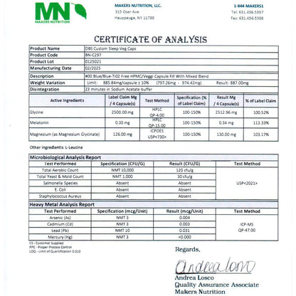 Dr Brad Stanfield Melatonin 300mcg + Magnesium Glycinate 126mg + Glycine 2,500mg for Sleep (120 Count, 30 Servings)