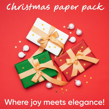 Paclord 12" x 1200" (100 ft) Red, Green, White Christmas Kraft Paper Set, 3 Rolls, 45 lbs - Made in USA Christmas Art Colored Paper, Gift Wrapping