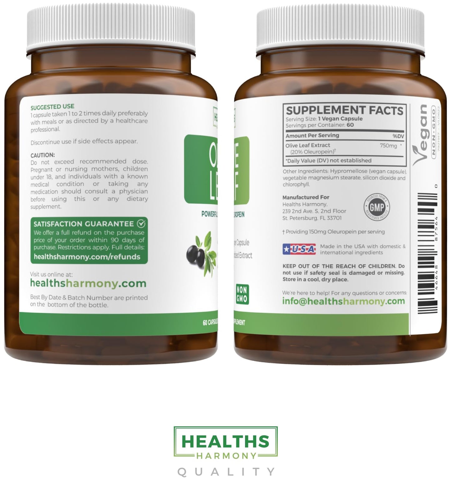 Super Strength Olive Leaf Extract Capsules - Vegan Non-GMO 750mg Olive Extract with 20% Oleuropein Antioxidant Supplement for Immunity Skin and Heart Health Support - Made in The USA (2 Month Supply)