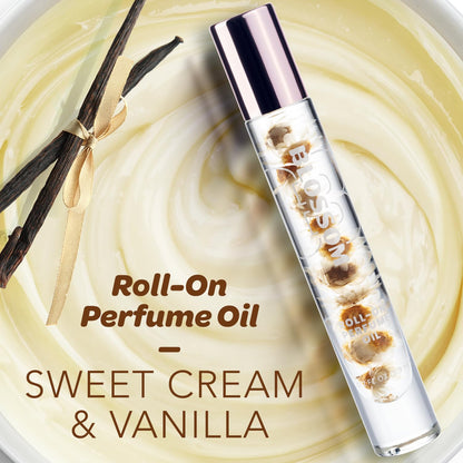 Blossom Roll on Perfume for Women Alcohol Free Gourmand Rollerball Perfume Oil with Essential Oils, Infused with Real Flowers, Made in USA, 0.20oz, (Vanilla, Cream, Sugar) Vanilla Sweet Cream