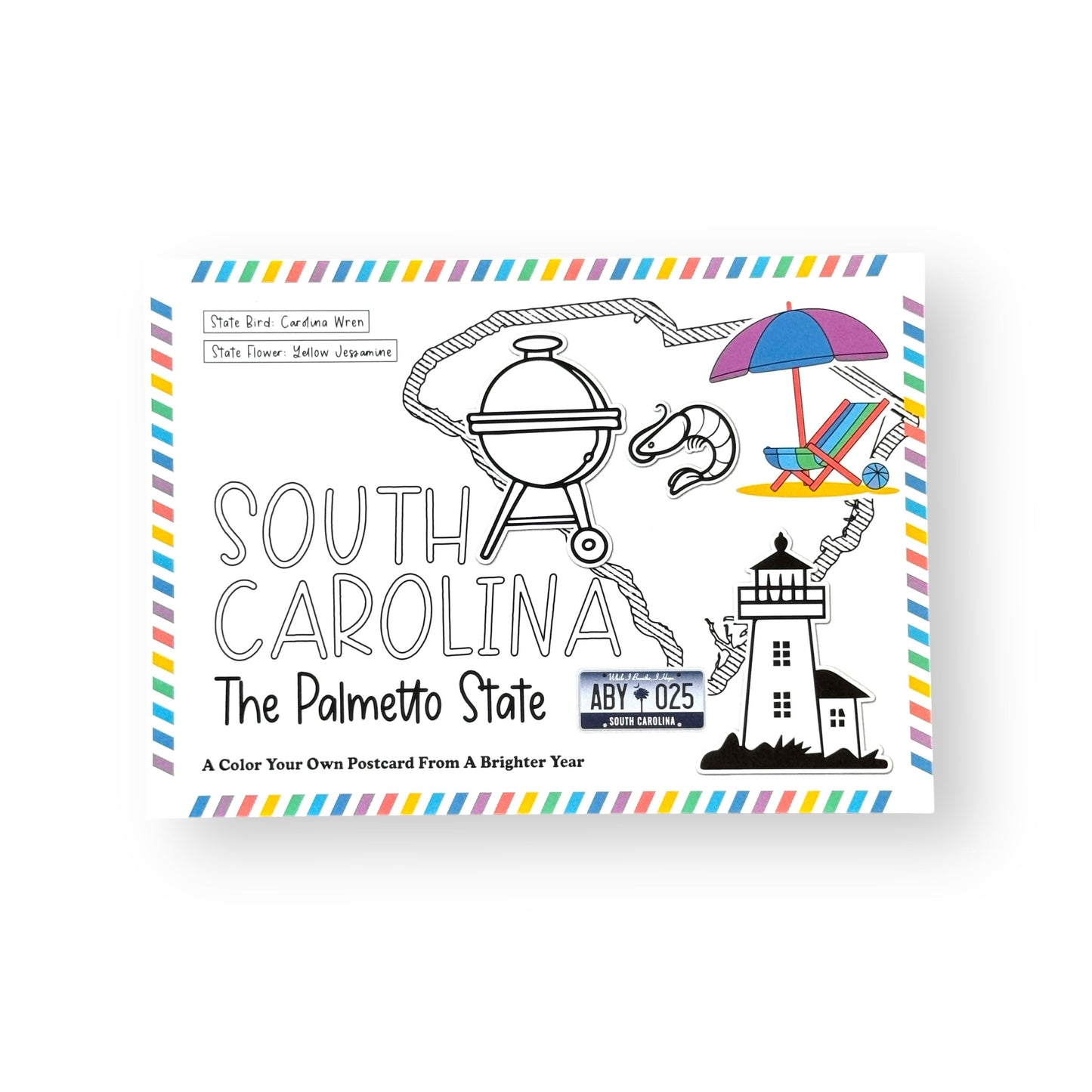 A Brighter Year Color Your Own Postcard - South Carolina State - 5"x 7", Premium Quality, Sturdy Cardstock, Sized for Mailing, Illustrations - Stress & Anxiety Relief