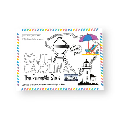 A Brighter Year Color Your Own Postcard - South Carolina State - 5"x 7", Premium Quality, Sturdy Cardstock, Sized for Mailing, Illustrations - Stress & Anxiety Relief