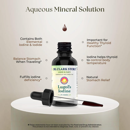 Stomach Saver from Dr. Clark Store, Contains Lugol’s Iodine 2% Granular Iodine - 1 fl. Oz with a Dropper and Cone Cap for Traveling