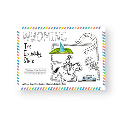 A Brighter Year Color Your Own Postcard - Wyoming State - 5"x 7", Premium Quality, Sturdy Cardstock, Sized for Mailing, Illustrations - Stress & Anxiety Relief