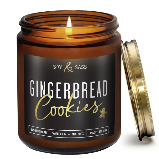 Gingerbread Candle, Christmas Candles Scented – ‘Gingerbread Cookies’ Soy Candle, w/Gingerbread, Cinnamon & Vanilla - Infused with Essential Oils I 9oz, 50Hr, Made in USA