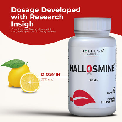 Hallusa Natural Diosmin Circulation - Support for Circulation and Veins - DIOSMIN - DIOSMINE- DIOSMINA - Circulation & Vein Support Supplement