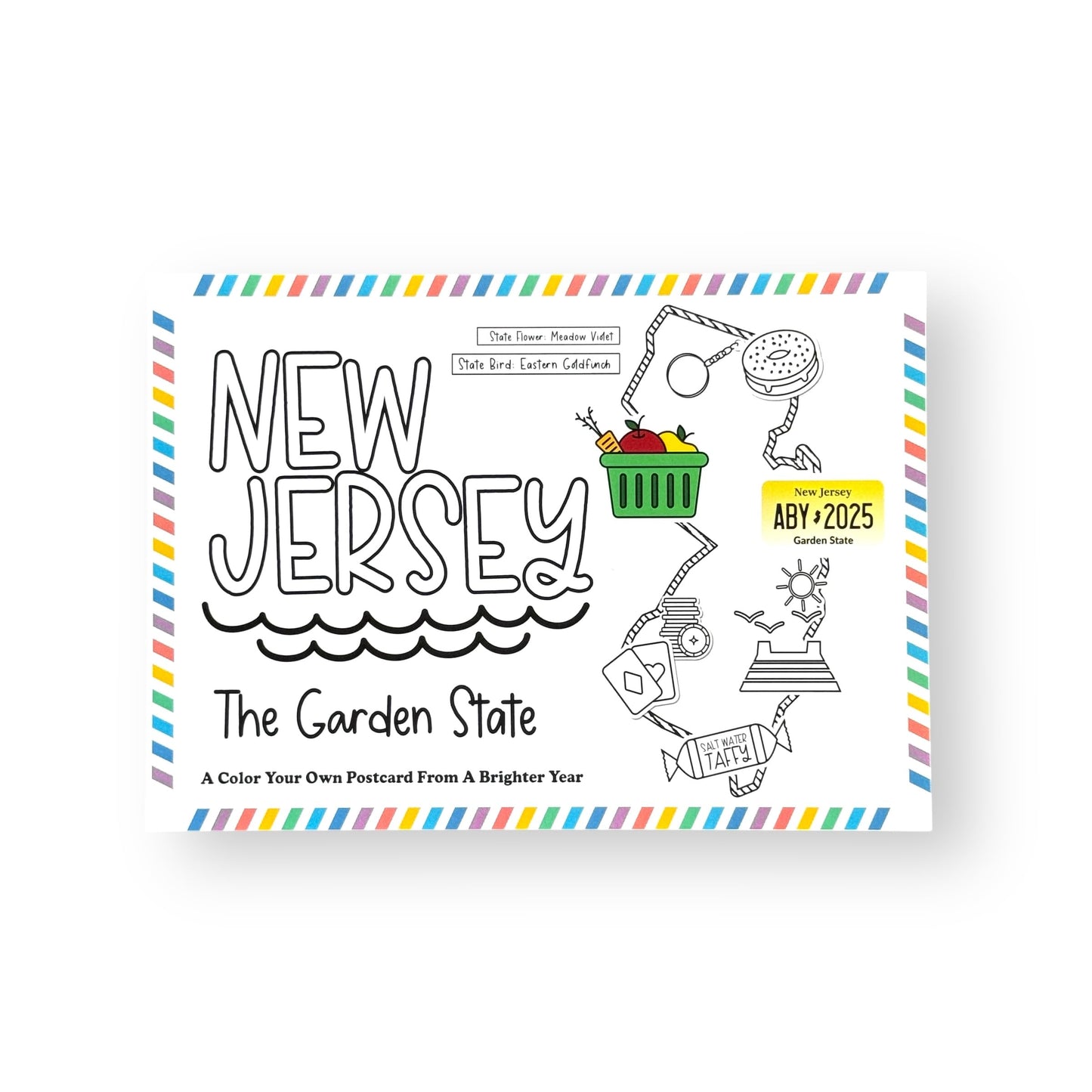 A Brighter Year Color Your Own Postcard - New Jersey State - 5"x 7", Premium Quality, Sturdy Cardstock, Sized for Mailing, Illustrations - Stress & Anxiety Relief