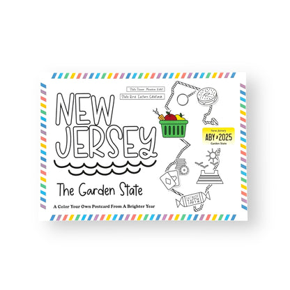 A Brighter Year Color Your Own Postcard - New Jersey State - 5"x 7", Premium Quality, Sturdy Cardstock, Sized for Mailing, Illustrations - Stress & Anxiety Relief