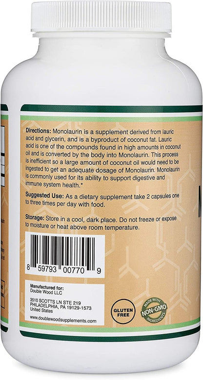 Monolaurin Immune Support Supplement 1,000mg per Serving, 210 Capsules (Vegan Safe, Non-GMO, Gluten Free) Immune Booster for Adults, Immune System Defense by Double Wood