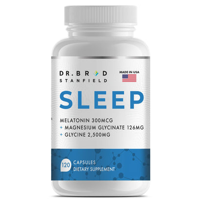 Dr Brad Stanfield Melatonin 300mcg + Magnesium Glycinate 126mg + Glycine 2,500mg for Sleep (120 Count, 30 Servings)