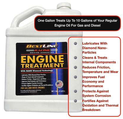 BestLine Racing Nano-Diamond Engine Oil Additive for all Gas & Diesel Engines - Reduces Wear, Noise, Vibration - Boosts Fuel Economy & Horsepower - Made in the USA, Treats 9-10 Gallons of Oil.