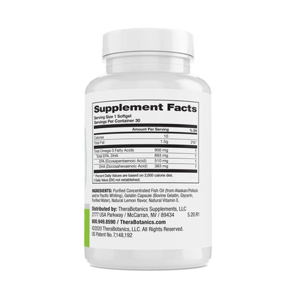 Therabotanics Perfect Omega Fish Oil Supplement EPA & DHA – High Absorption, Concentrated Omega 3 for Heart, Brain, Eye, & Metabolic Health - Alaskan Fish Oil Softgels - 30 Count (Pack of 1)