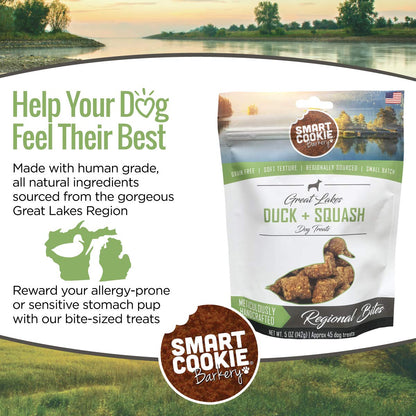 Smart Cookie All Natural Soft Dog Treats - Duck & Squash - Training Treats for Dogs with Allergies or Sensitive Stomachs - Grain Free Dog Treats, Chewy, Human-Grade, Made in USA - 5oz Bag