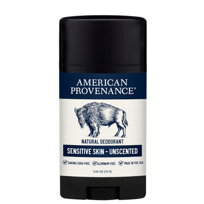 American Provenance Aluminum Free Natural Deodorant For Women and Men - SENSITIVE SKIN and UNSCENTED - 24 Hour Odor Protection Cruelty Free - Made in the USA (1 pack)