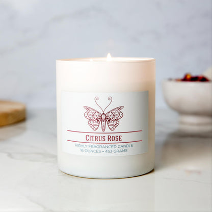Carolina Citrus Rose Scented Candle, 16 oz Wellness Relaxing Aromatherapy Candle, 2 Wick White Jar Soy Blend Wax, Candles for Home, 60H Burn - Made in The USA