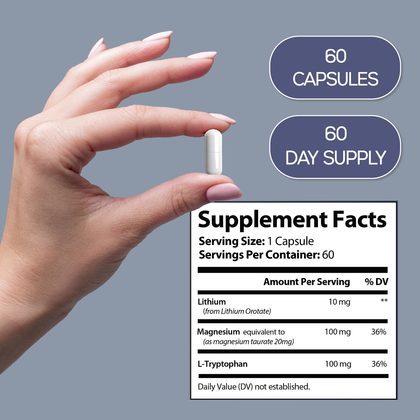 HARMONIFY Lithium Orotate 10mg with Magnesium Taurate & L-Tryptophan – Non-GMO, Gluten-Free, Vegan Friendly Lithium Supplement for Wellness – 60 Capsules