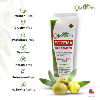 Oleavicin Eczema Treatment Cream - Steroid-Free, Organic Olive Leaf Extract, Soothing & Hydrating for All Skin Types, Kids & Adults