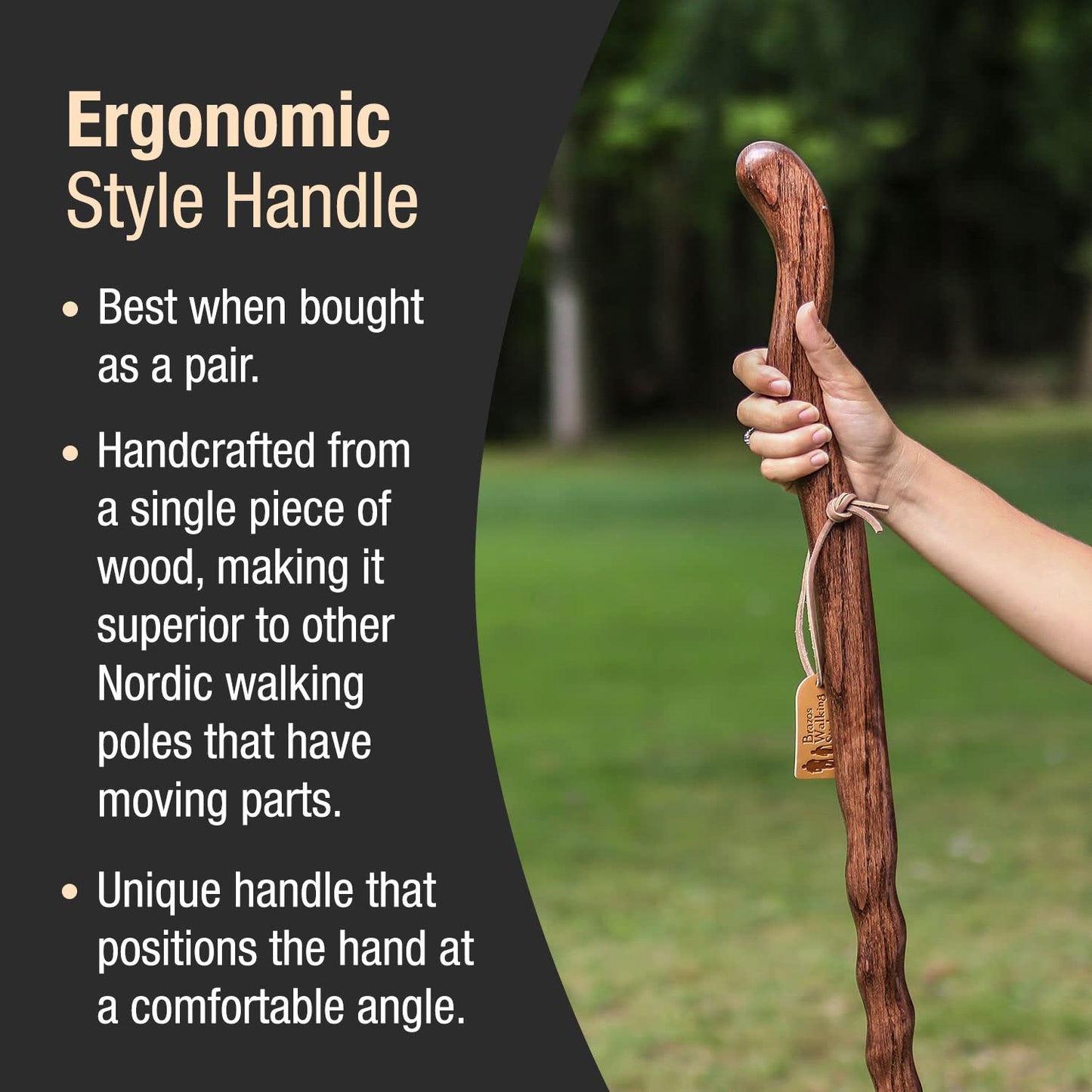 Brazos Trekking Pole Hiking Stick for Men and Women Handcrafted of Lightweight Wood and made in the USA, Brown Oak, 58 Inches