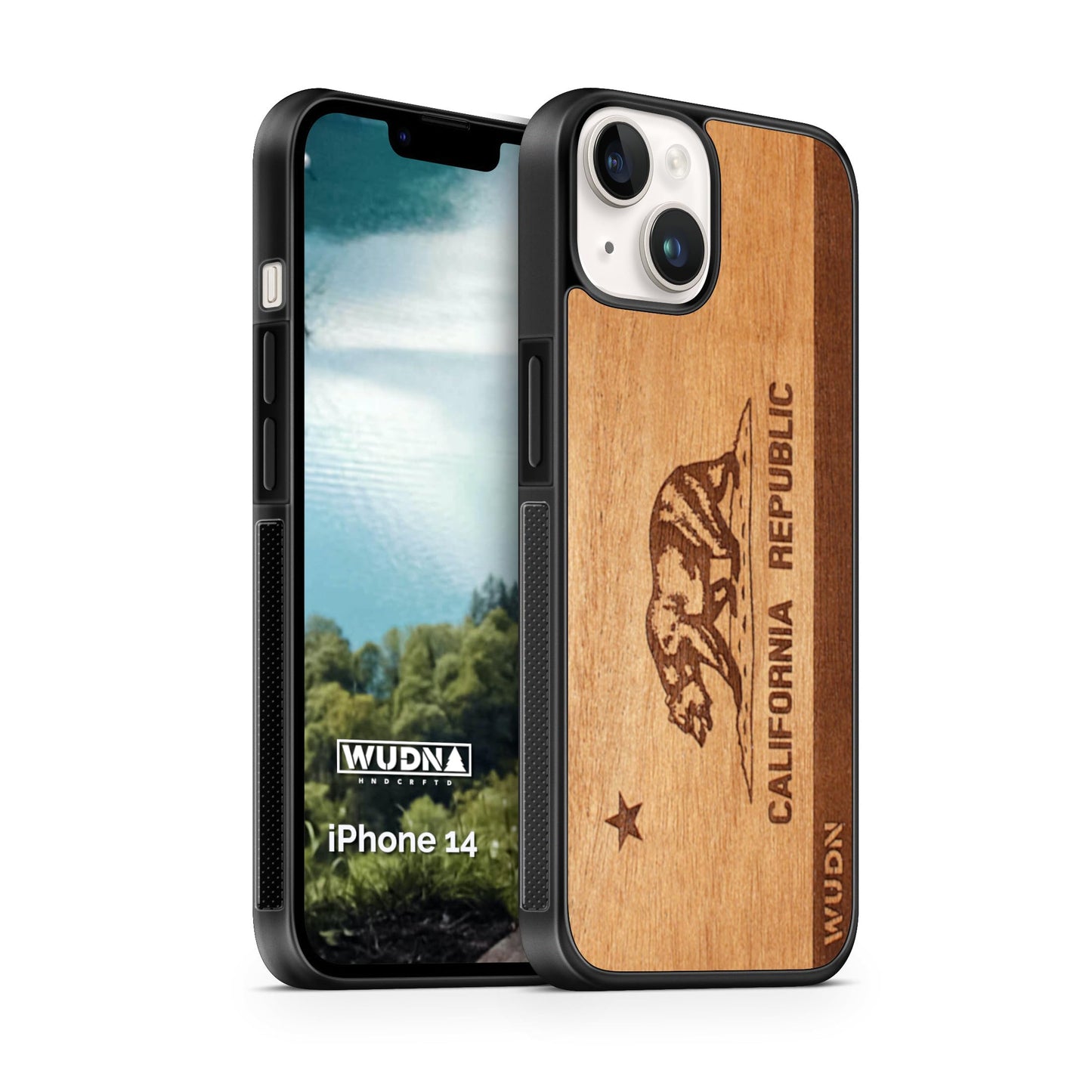 WUDN Slim Wooden Phone Case (California Republic in Mahogany) Compatible with iPhone 14