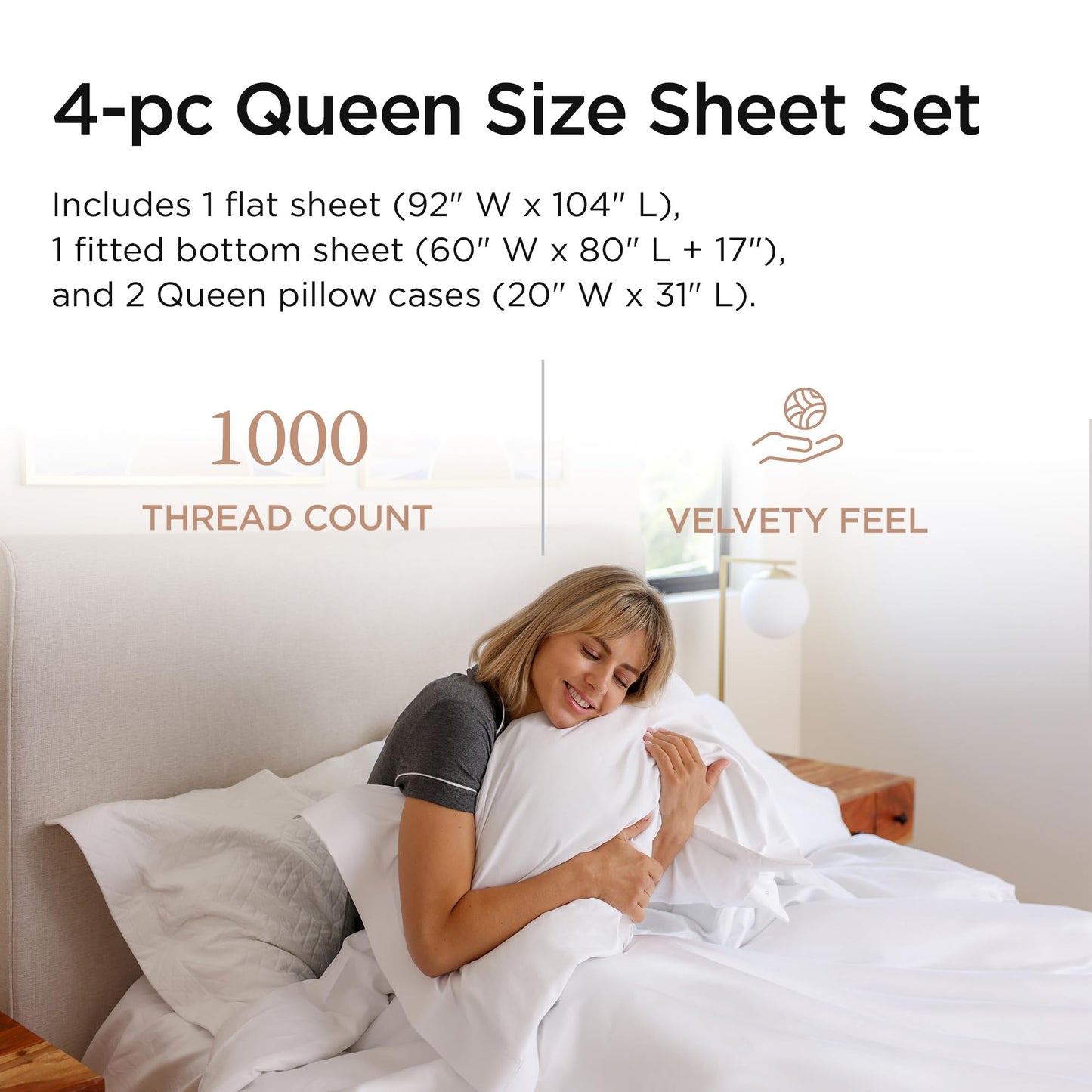Threadmill 100% American Supima Cotton Sheets, Sheet Set 1000 Thread Count Luxury 4 PC Luxury Bedding Set, Hotel Quality Sateen Weave, Hotel Sheets with Elasticized Deep Pocket