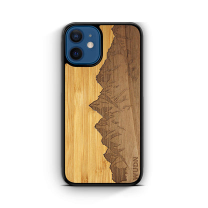 WUDN Slim Wooden Phone Case (Sawtooth Mountains | Bamboo Sky) Compatible with iPhone 12 Mini