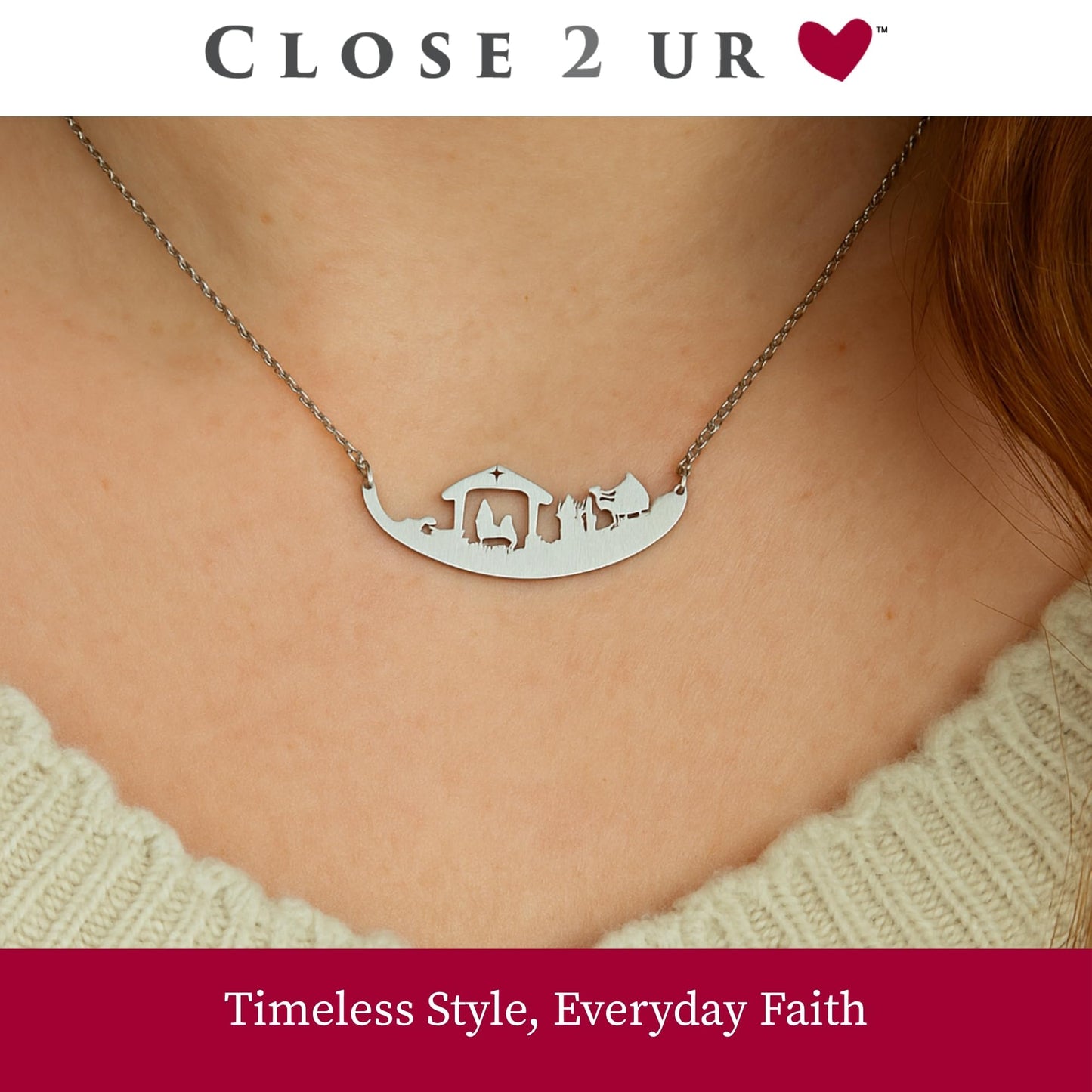 Close 2 UR Heart Stainless Steel Necklace - 3 Kings | Faith Inspired Pendant With Meaningful Message | Durable Handmade Jewelry Gift | Made In USA
