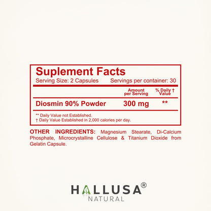 Hallusa Natural Diosmin Circulation - Support for Circulation and Veins - DIOSMIN - DIOSMINE- DIOSMINA - Circulation & Vein Support Supplement