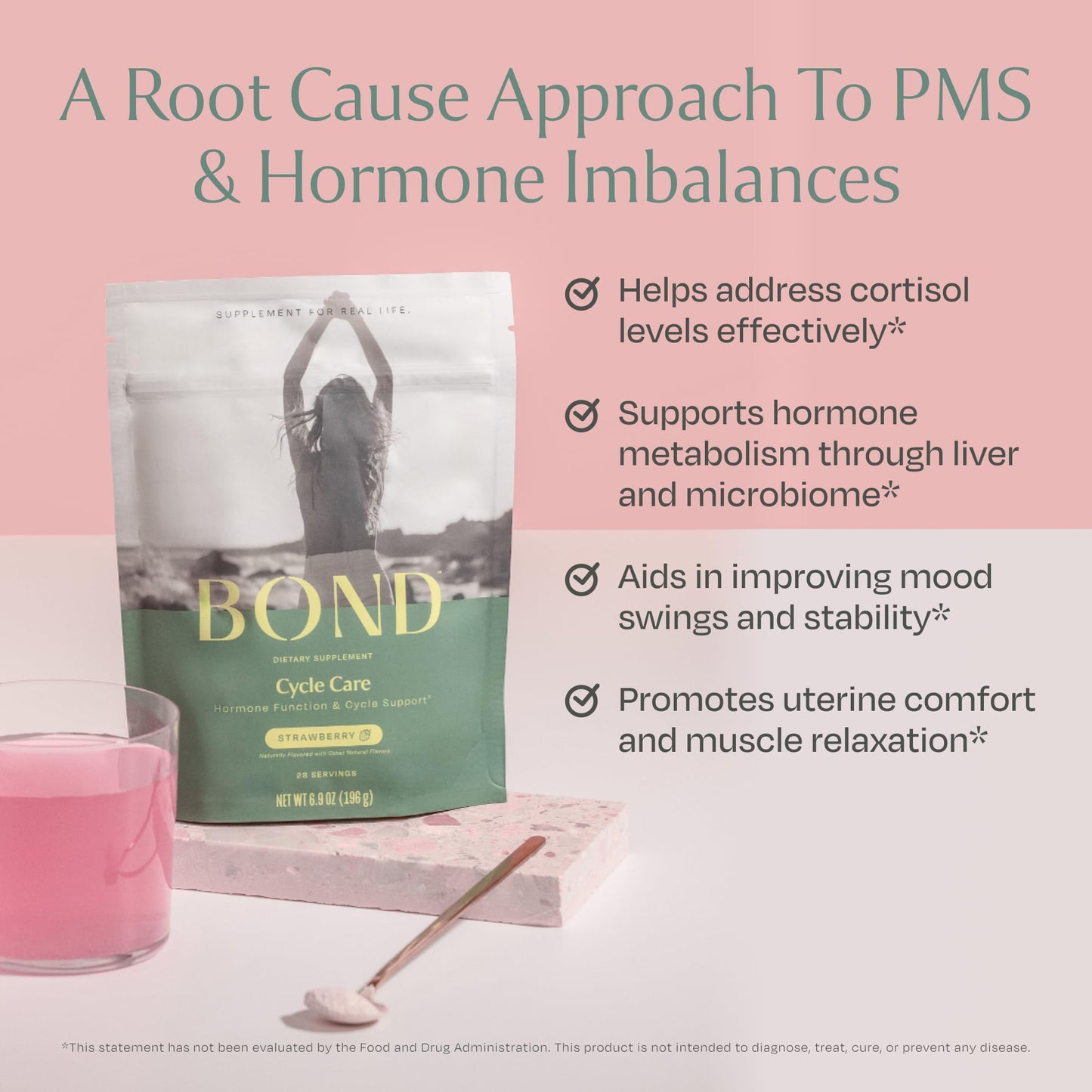 BOND Cycle Care – PMS Support Supplement & Hormone Balance for Women – Cortisol Reducer with Ashwagandha, L-Tryptophan, Magnesium, Turmeric Extract & Glutathione for Mood & Cycle Relief, 28 Servings