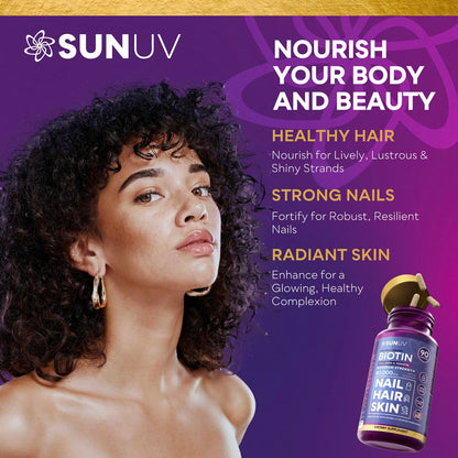 SUNUV Biotin 10,000mcg | Collagen | Keratin - 80,000mcg Hair Growth Vitamins for Women & Men,Skin & Nails Support - Hyaluronic Acid & Vitamins B1,B2,B3,B5,B6,B9,B12 -Made in USA-90 Capsules