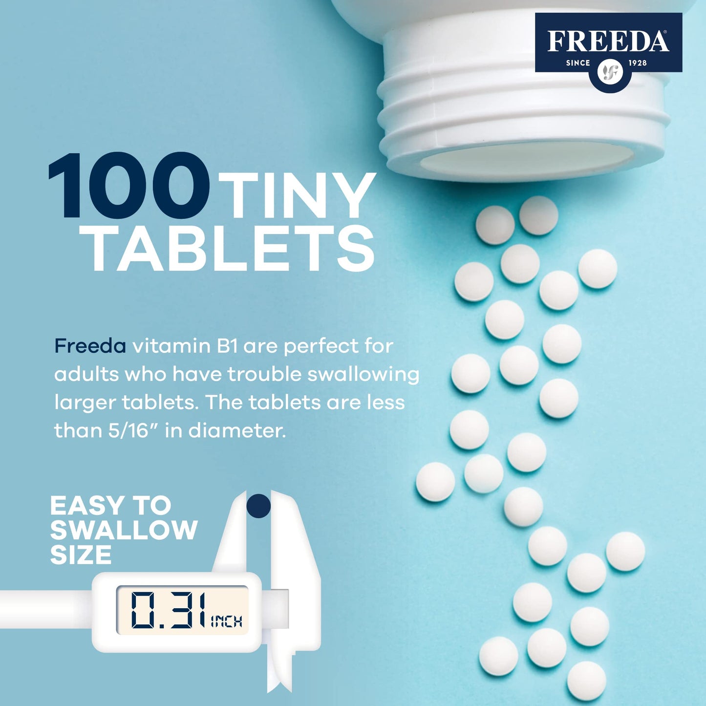 Freeda Vitamin B1 Thiamine 100mg - Supports Energy Metabolism, Nervous System Health - Kosher, Vegan, Gluten Free - Thiamin HCl 100 mg Vitamin B 1 - Pure Vit B1 Vitamin Thiamine B1 Supplement (100 Ct)